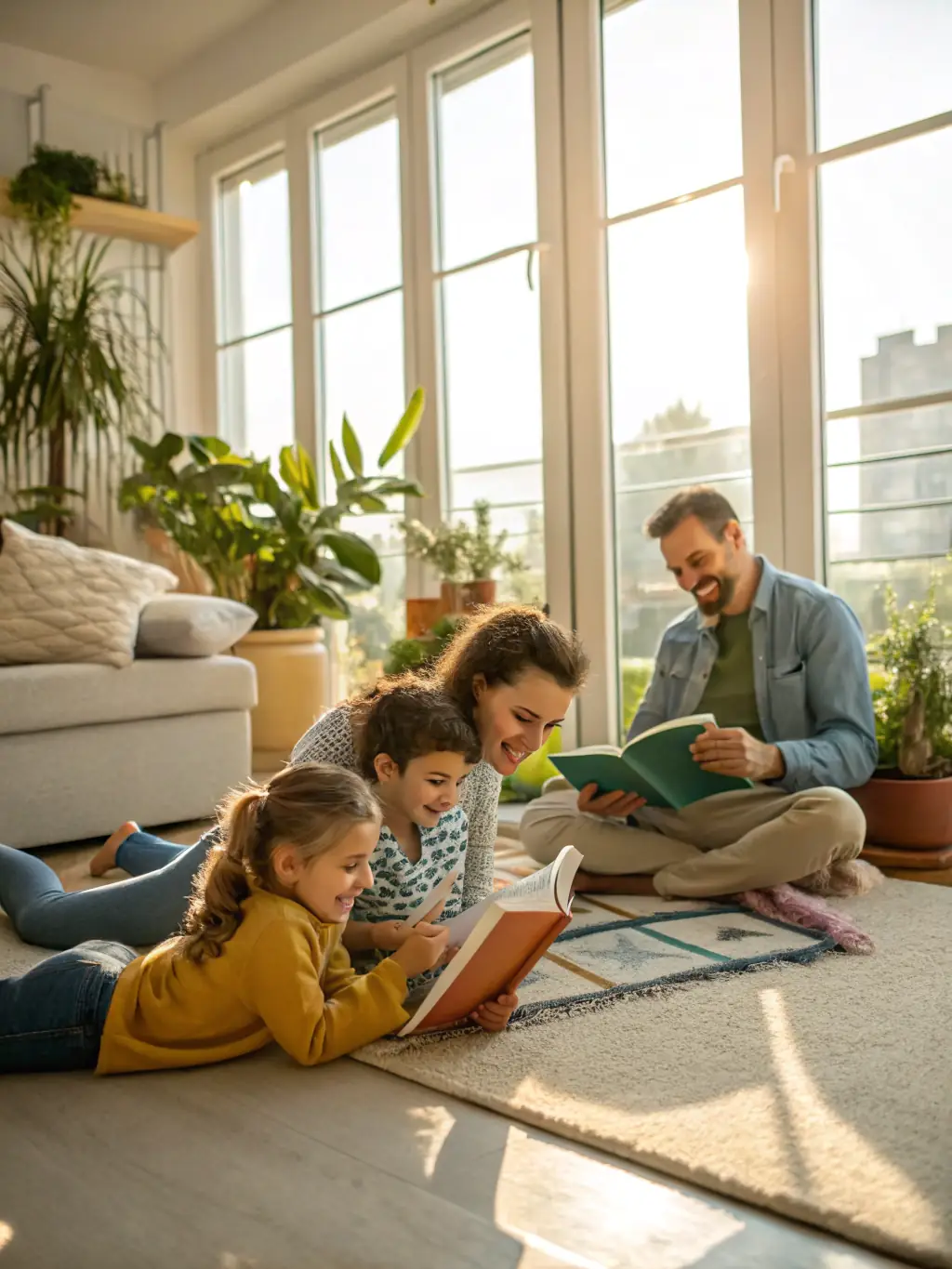 An image showing a family happily spending time in their sparkling clean and disinfected home, emphasizing the peace of mind that comes with a safe environment.