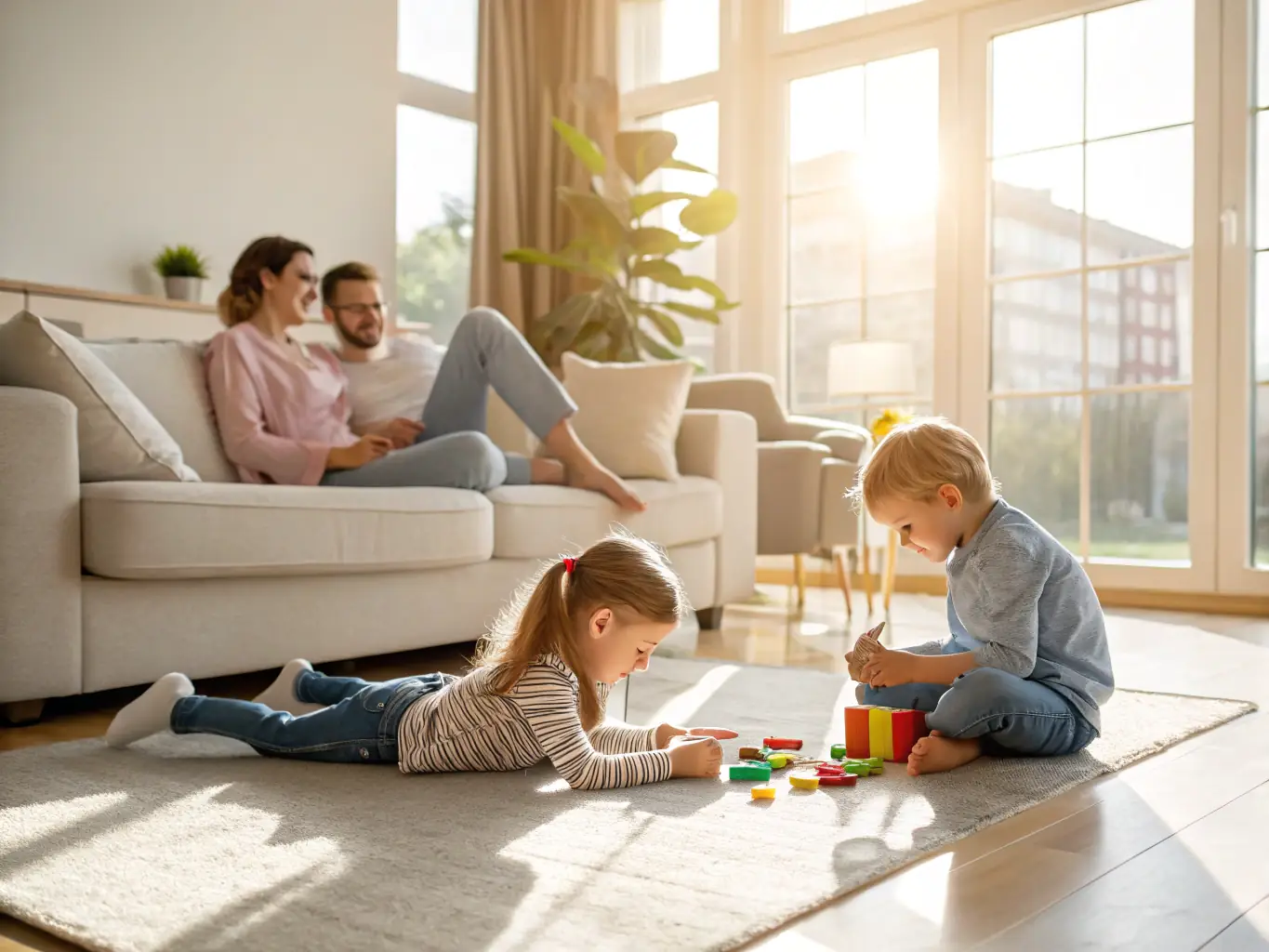 A family enjoying their time in a clean and fresh-smelling home after nicotine odor removal, emphasizing the comfort and happiness brought by AstraPro's services.